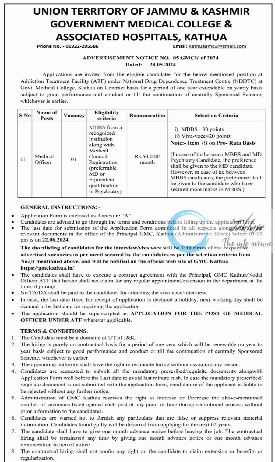 GMC KATHUA ADVERTISEMENT NOTICE NO 05 GMCK of 2024