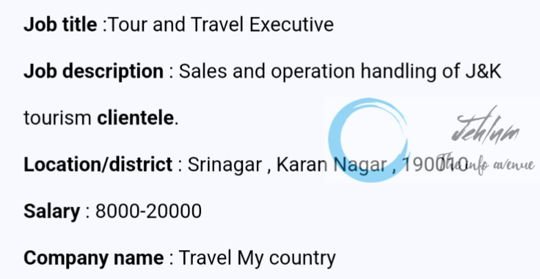 Travel My Country Srinagar Jobs Vacancy 2024