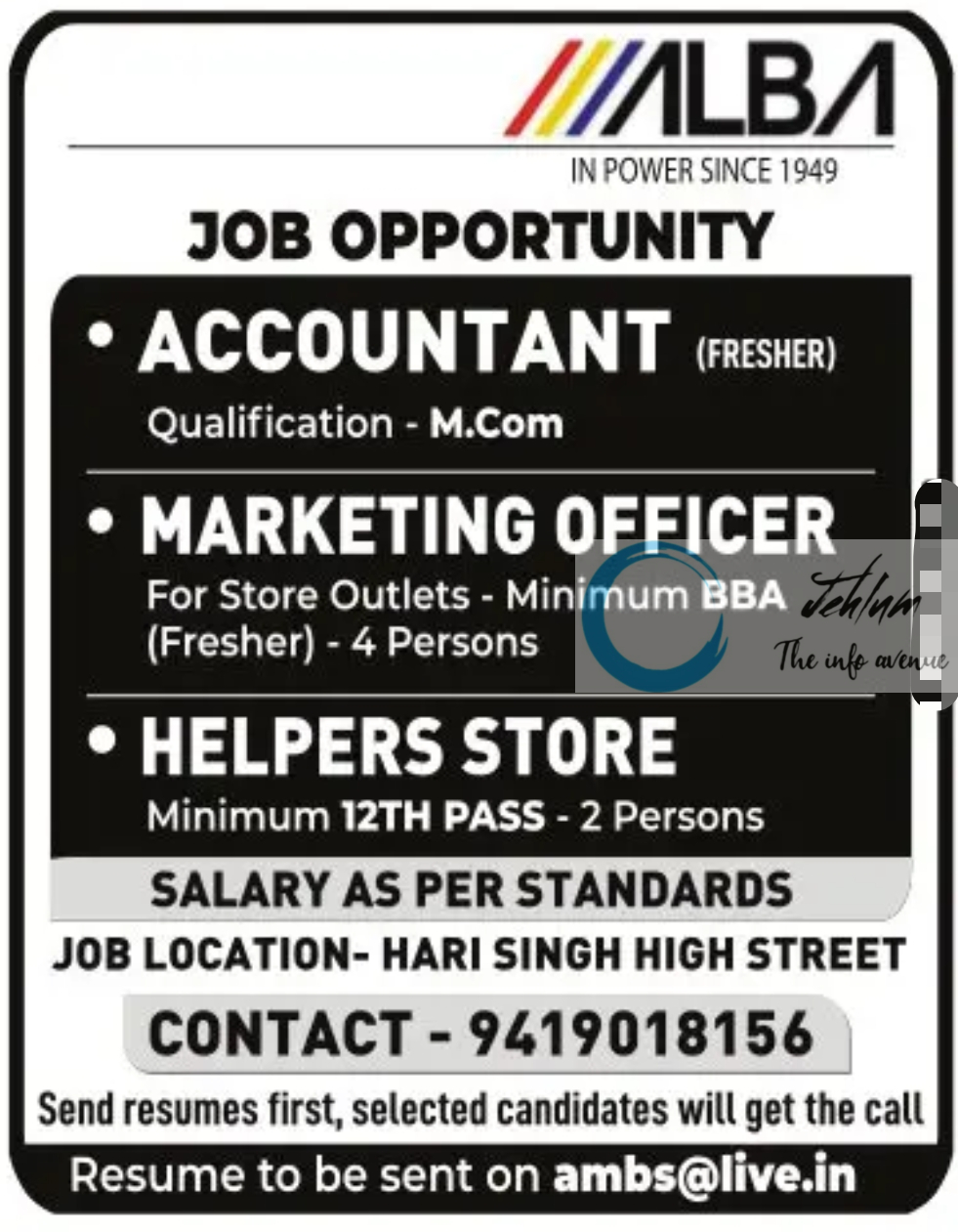 ALBA SRINAGAR JOBS VACANCIES 2024