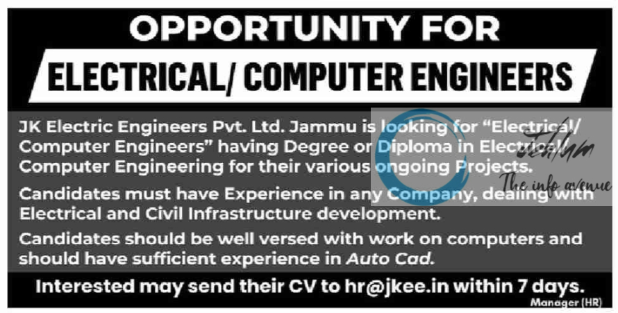 JK Electric Engineers Jammu Jobs Vacancy 2024