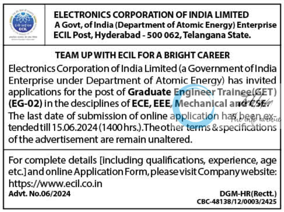 ECIL ADVERTISEMENT NOTICE NO 06 07 08 09 OF 2024