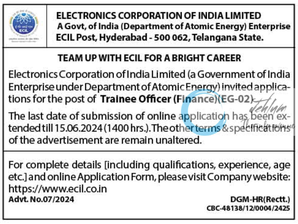 ECIL ADVERTISEMENT NOTICE NO 06 07 08 09 OF 2024