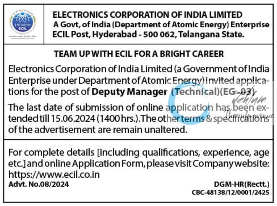 ECIL ADVERTISEMENT NOTICE NO 06 07 08 09 OF 2024