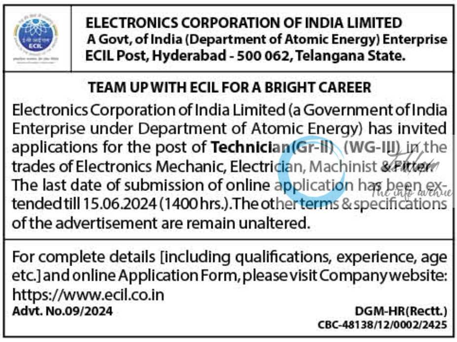 ECIL ADVERTISEMENT NOTICE NO 06 07 08 09 OF 2024