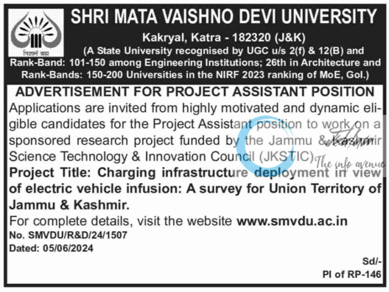 SHRI MATA VAISHNO DEVI UNIVERSITY SMVDU KATRA ADVERTISEMENT FOR PROJECT ...