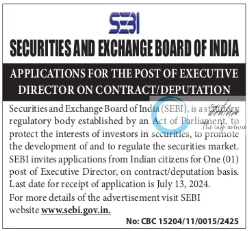 SEBI EXECUTIVE DIRECTOR RECRUITMENT ADVERTISEMENT 2024