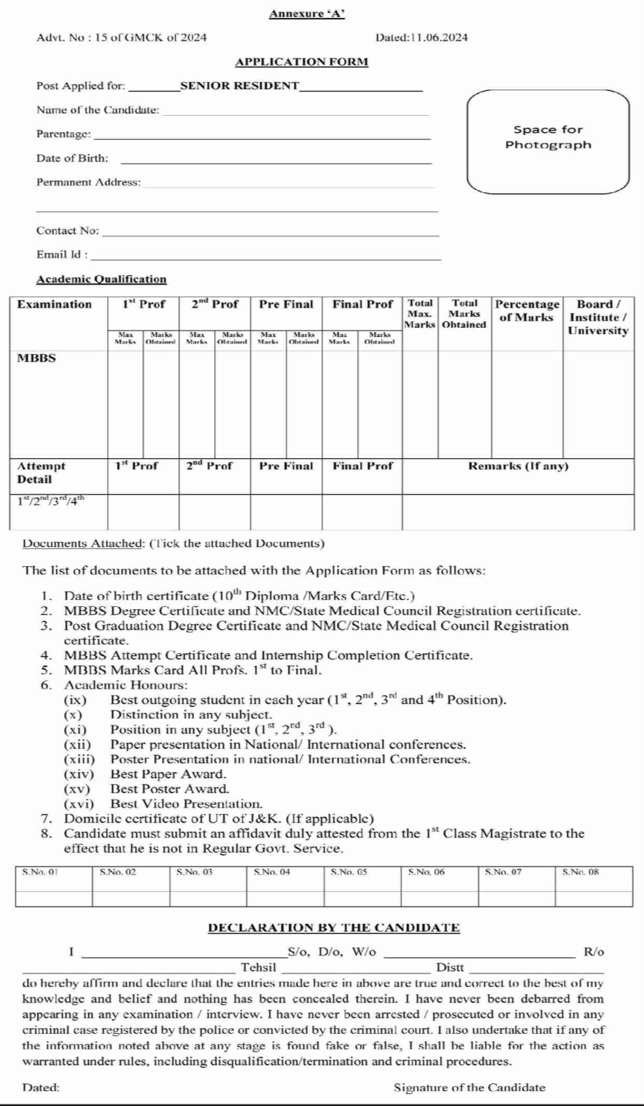 GMC KATHUA ADVERTISEMENT NOTICE NO 15 OF GMCK OF 2024