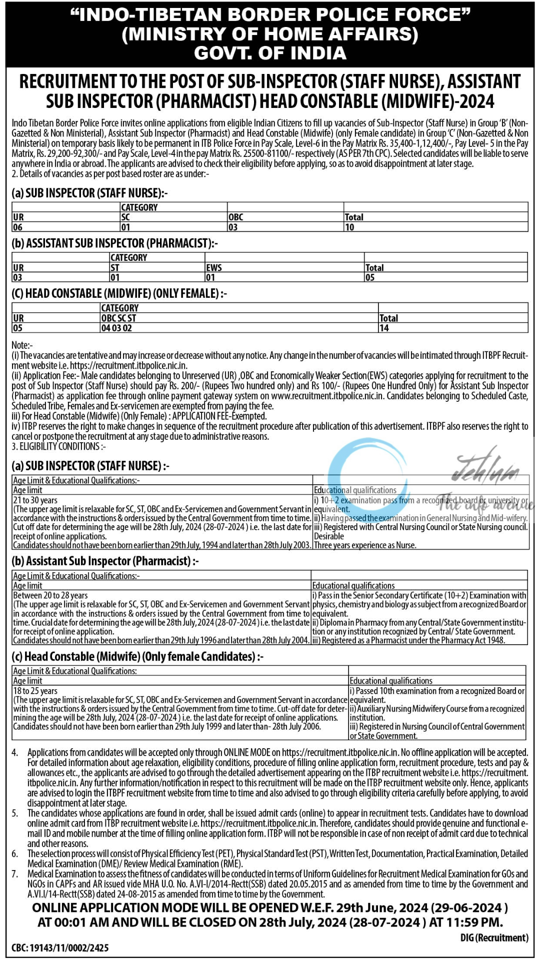 ITBPF RECRUITMENT ADVERTISEMENT NOTICE 2024