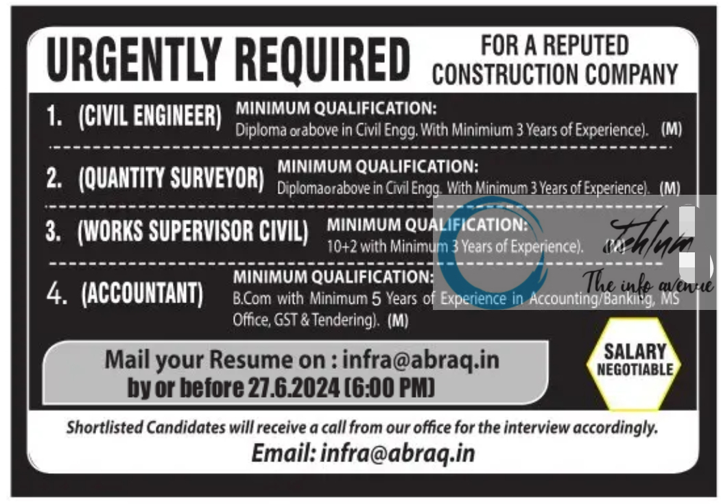 Abraq Construction Company Engineering Jobs 2024