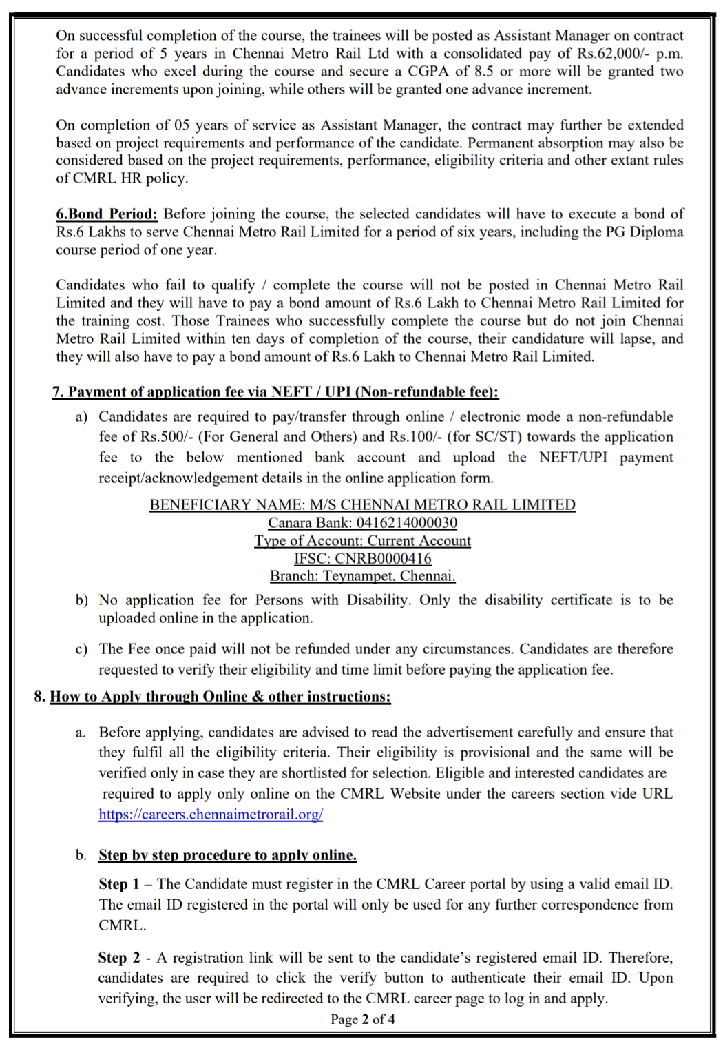 CHENNAI METRO RAIL LIMITED CMRL EMPLOYMENT NOTIFICATION NO 10 OF 2024