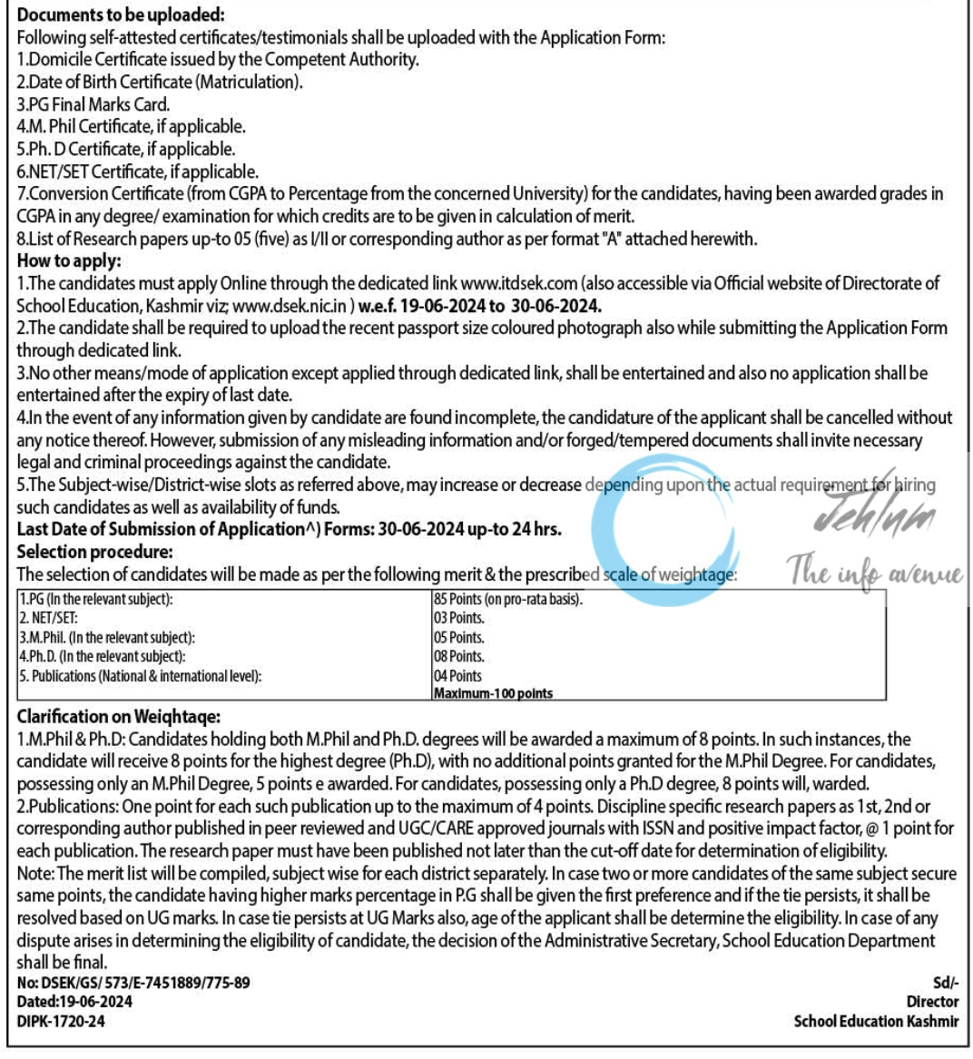 Directorate of School Education Kashmir DSEK Cluster Resource Coordinators Advertisement Notification No 06 of 2024