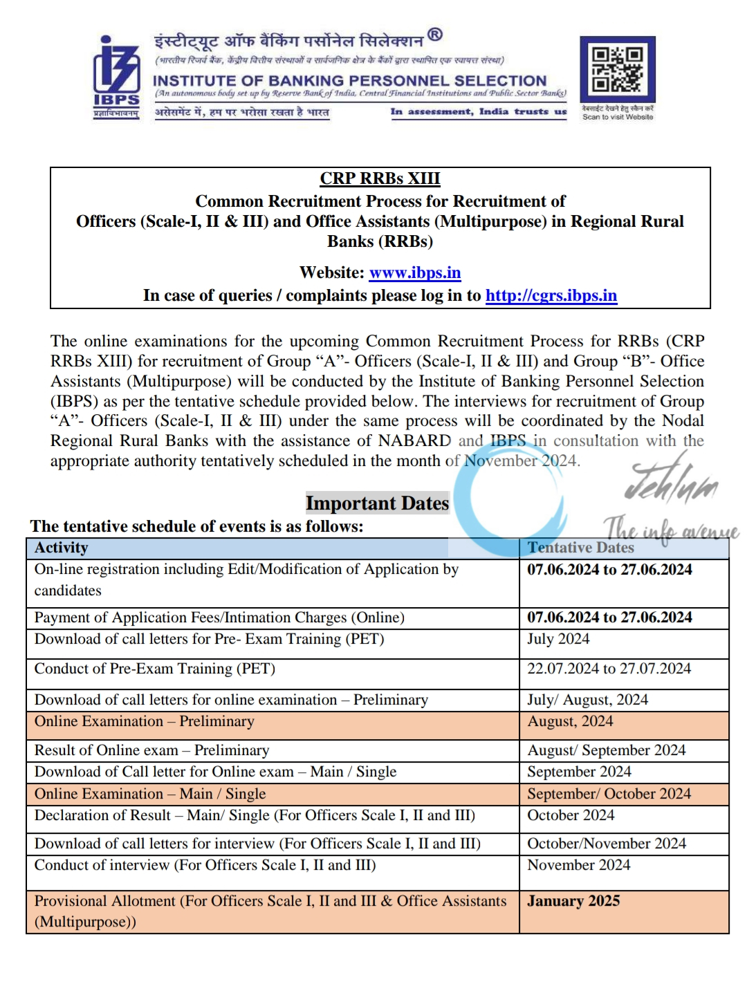 Grameen Bank Jammu IBPS CRP RRBS XIII Recruitment Advertisement Notice 2024