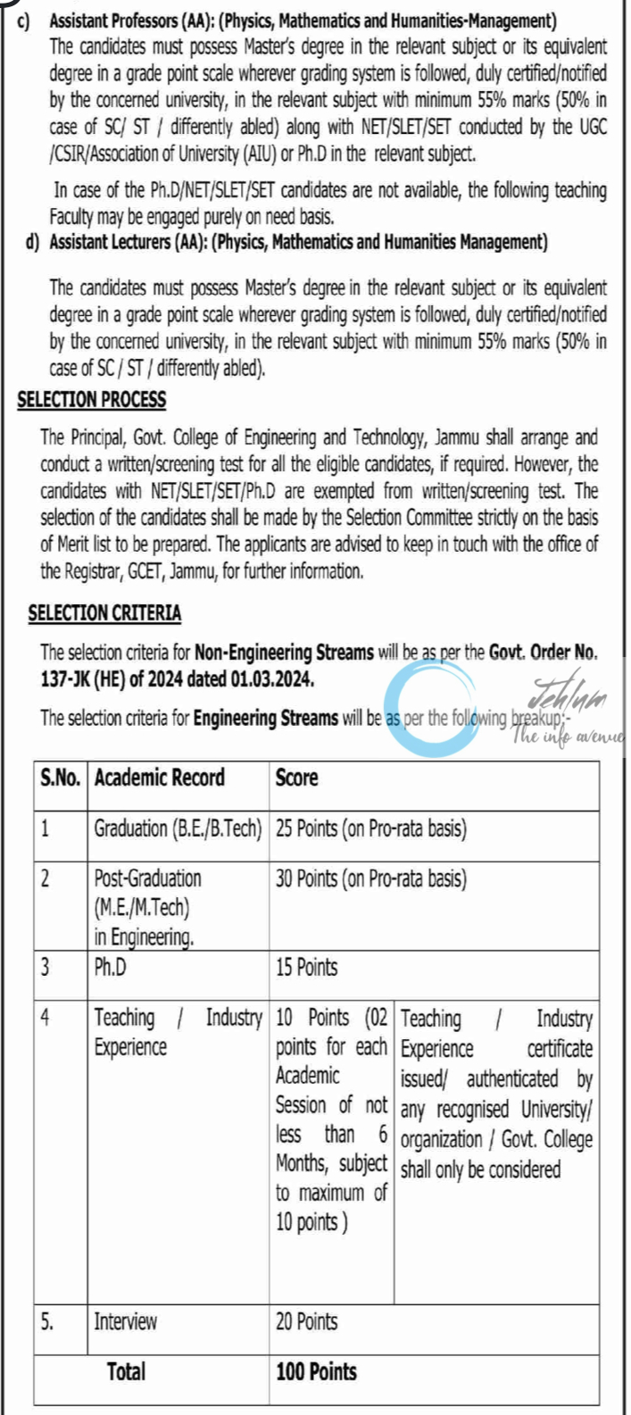 GCET JAMMU ACADEMIC ARRANGEMENT ADVERTISEMENT NOTICE 2024