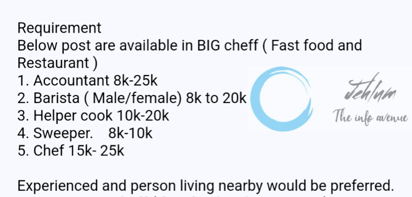 BIG cheff Srinagar Jobs Vacancy 2024