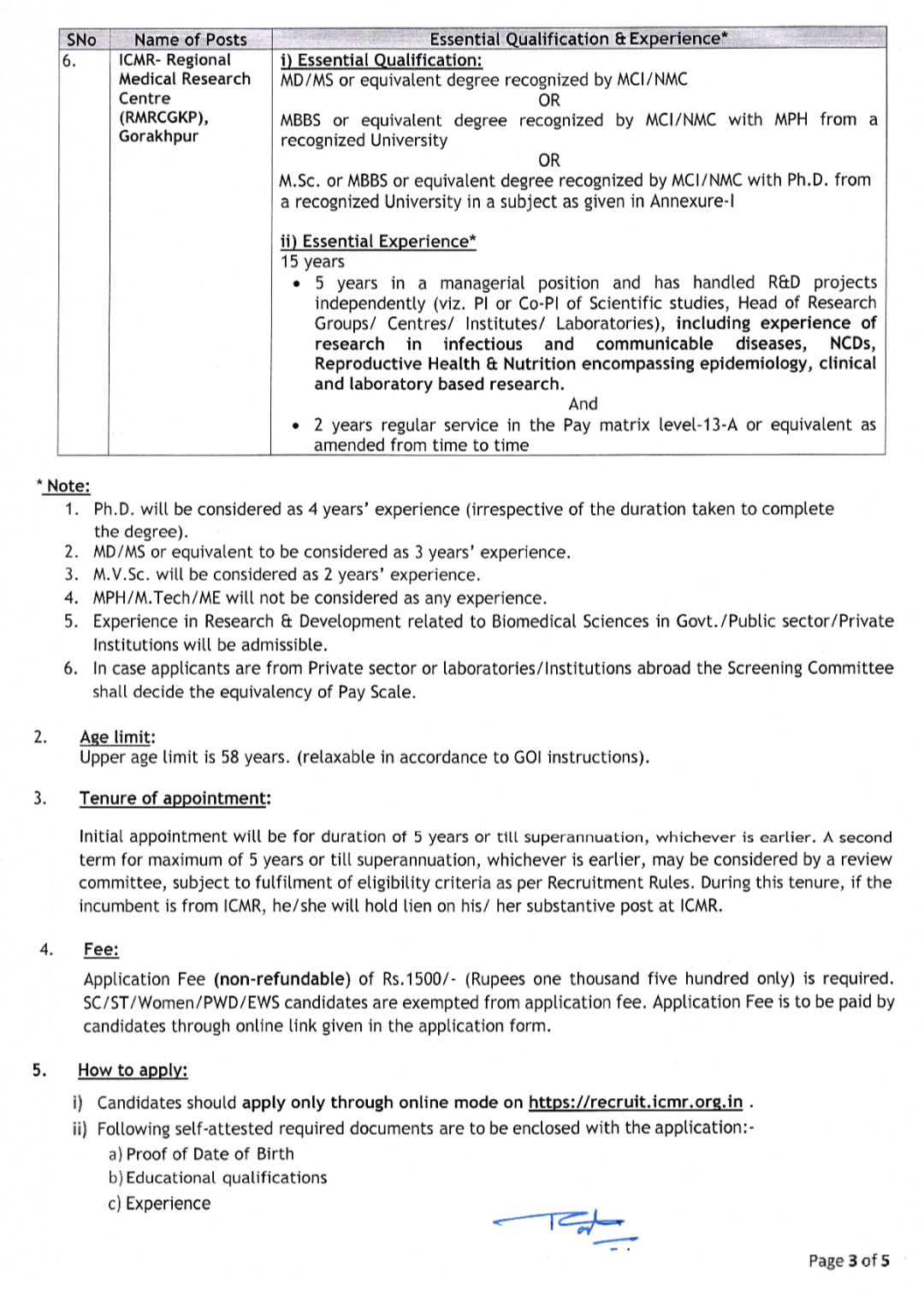 ICMR RECRUITMENT NOTICE FOR SCIENTIFIC POSITIONS ADVT NO ICMR-DIR-01 OF 2024