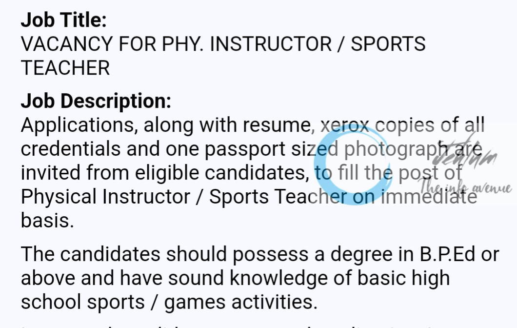 CMP High School Srinagar Sports Teacher Jobs 2024