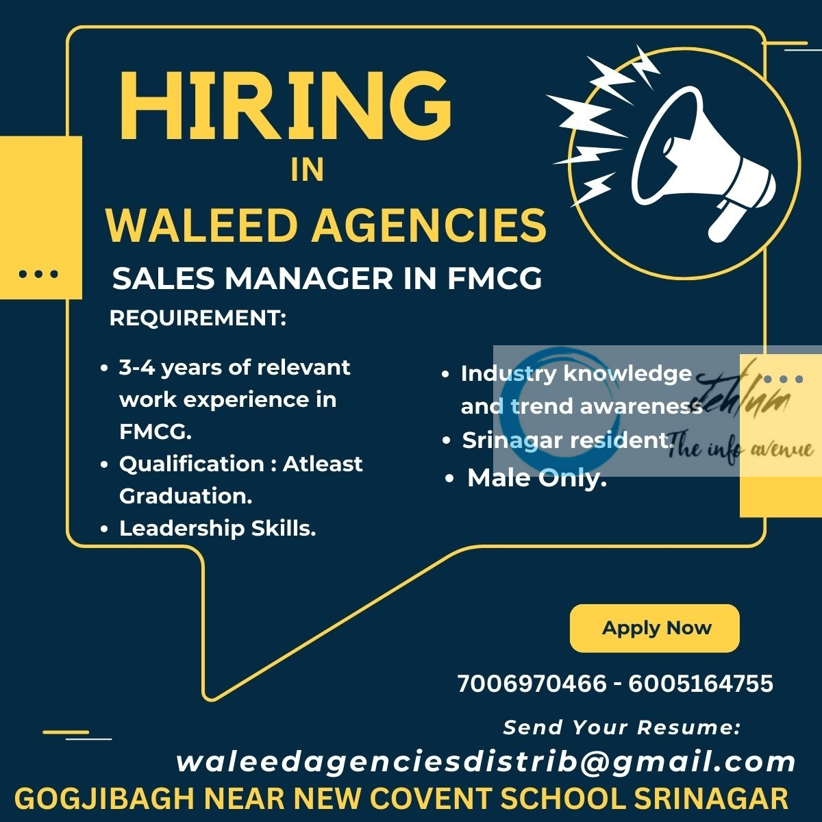 WALEED AGENCIES SRINAGAR SALES MANAGER JOBS 2024