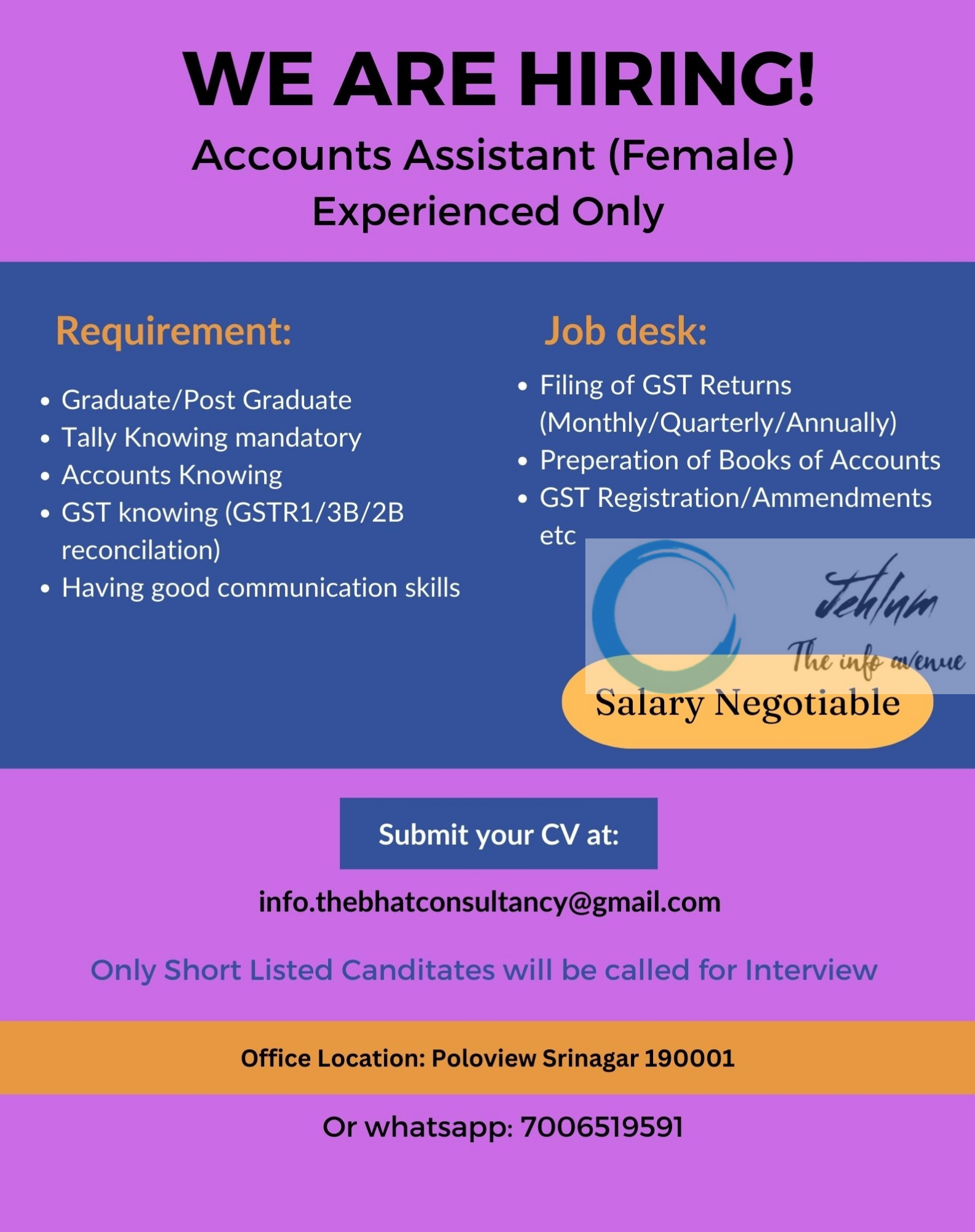 The Bhat Consultancy Srinagar Accounts Assistant Jobs 2024