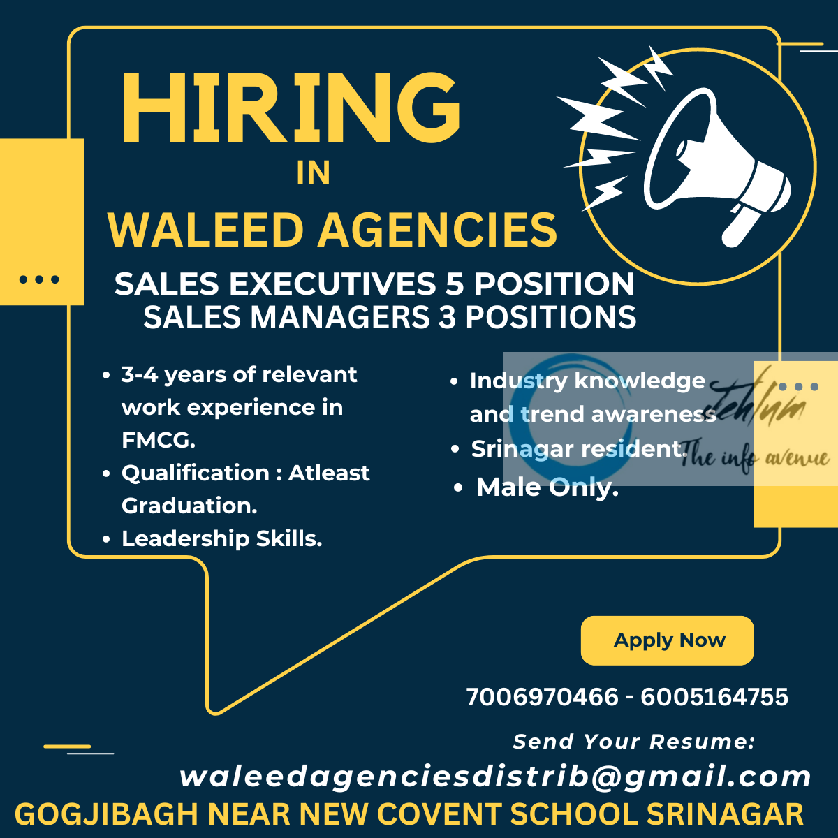 WALEED AGENCIES SRINAGAR SALES JOBS VACANCIES 2024