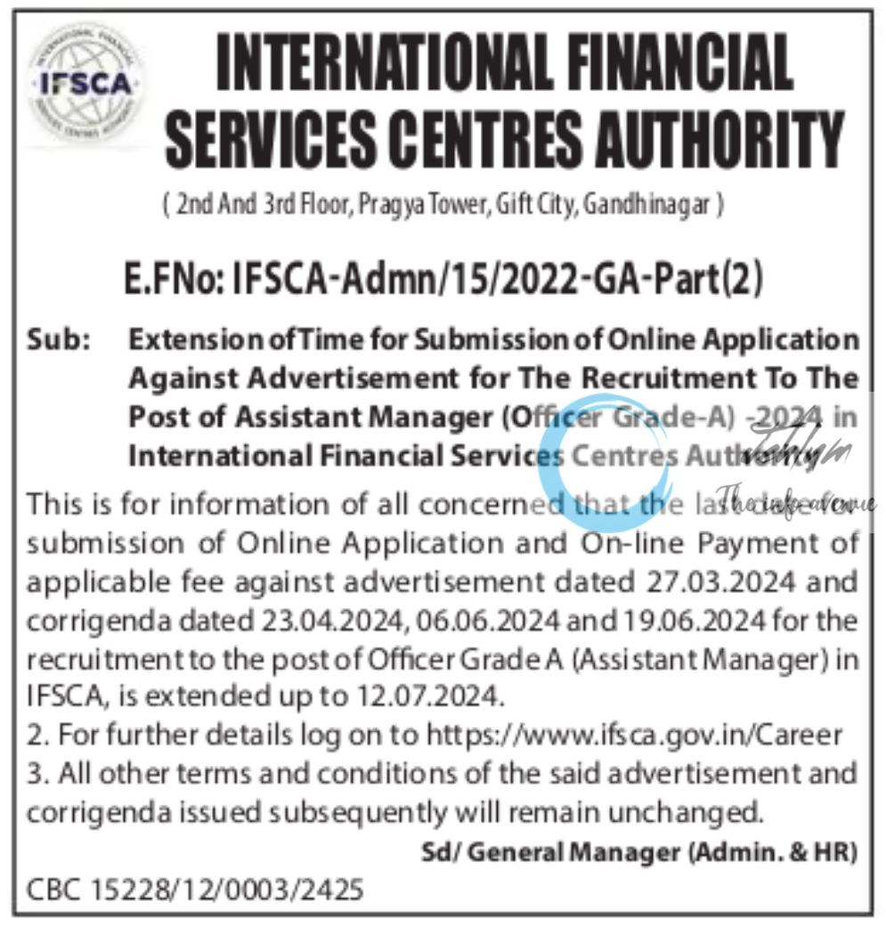 IFSCA Assistant Manager Recruitment Advertisement Notice 2024