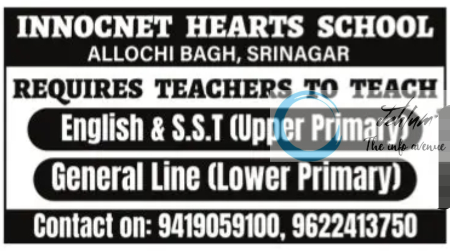 INNOCENT HEARTS SCHOOL SRINAGAR JOBS 2024