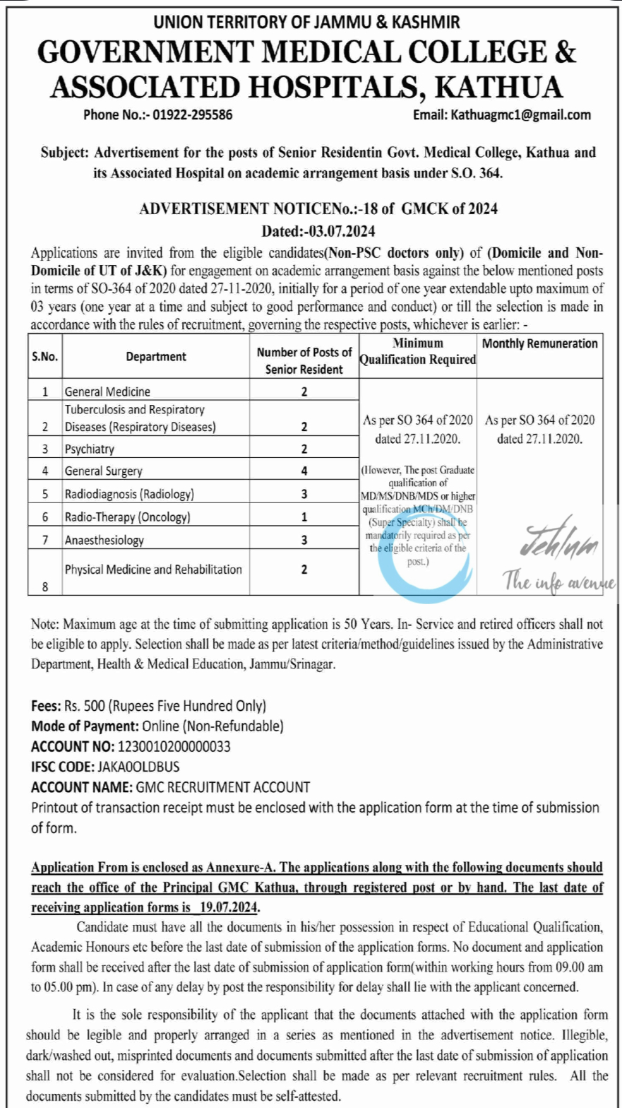 GMC KATHUA ADVERTISEMENT NOTICE NO 18 OF GMCK 2024