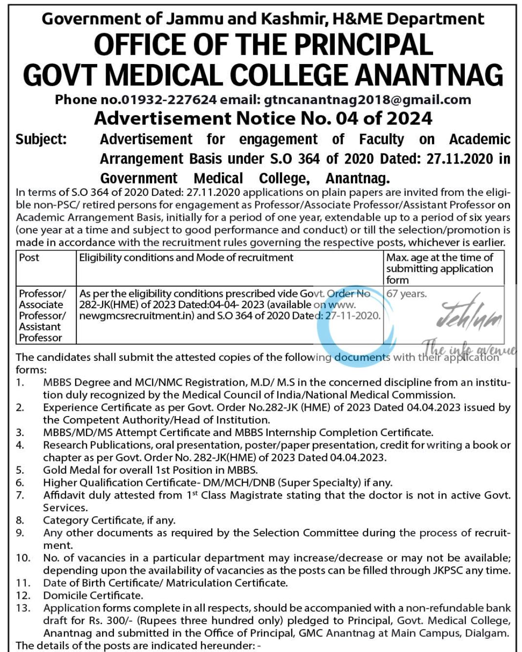 GMC Anantnag Advertisement Notice No 04 of 2024