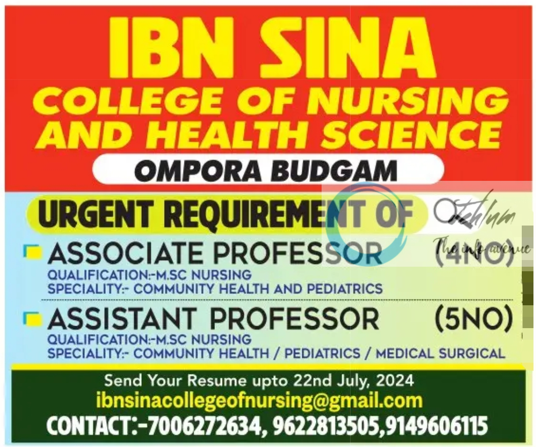 IBN SINA COLLEGE OF NURSING AND HEALTH SCIENCE BUDGAM JOBS 2024