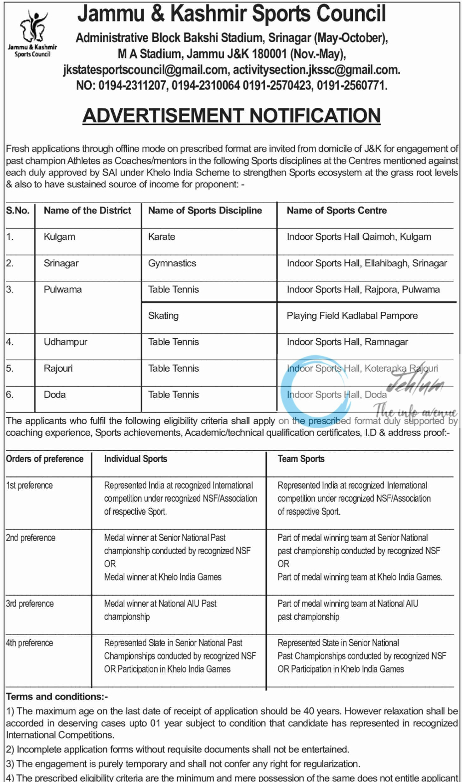 Jammu & Kashmir Sports Council Advertisement Notification 2024