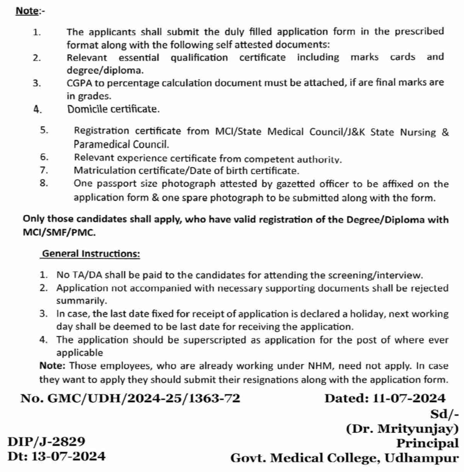 GMC UDHAMPUR ADVERTISEMENT NOTICE NO 04 OF 2024