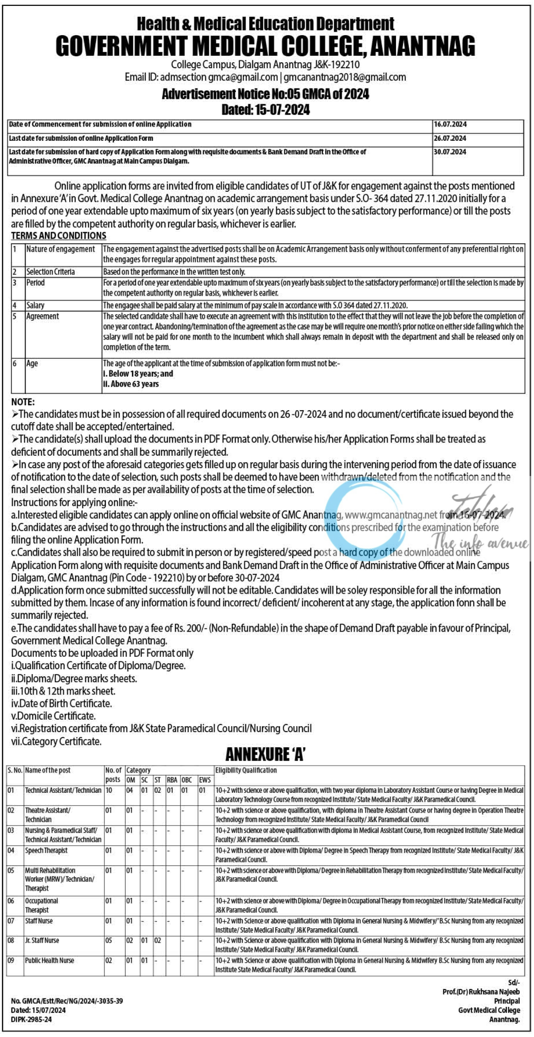 GMC ANANTNAG ADVERTISEMENT NOTICE NO 05 GMCA OF 2024