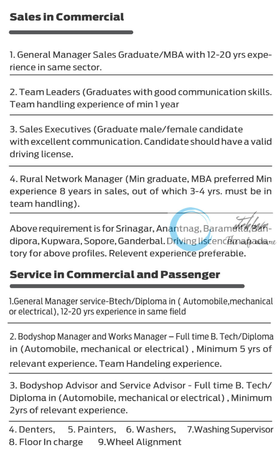 Fairdeal TATA Srinagar Jobs Vacancy 2024