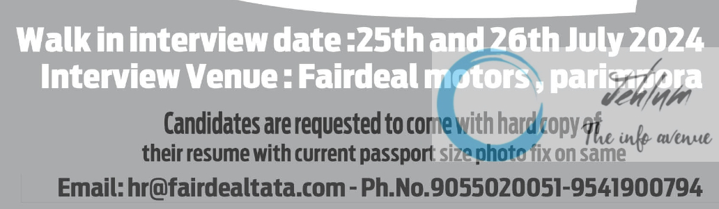 Fairdeal TATA Srinagar Jobs Vacancy 2024