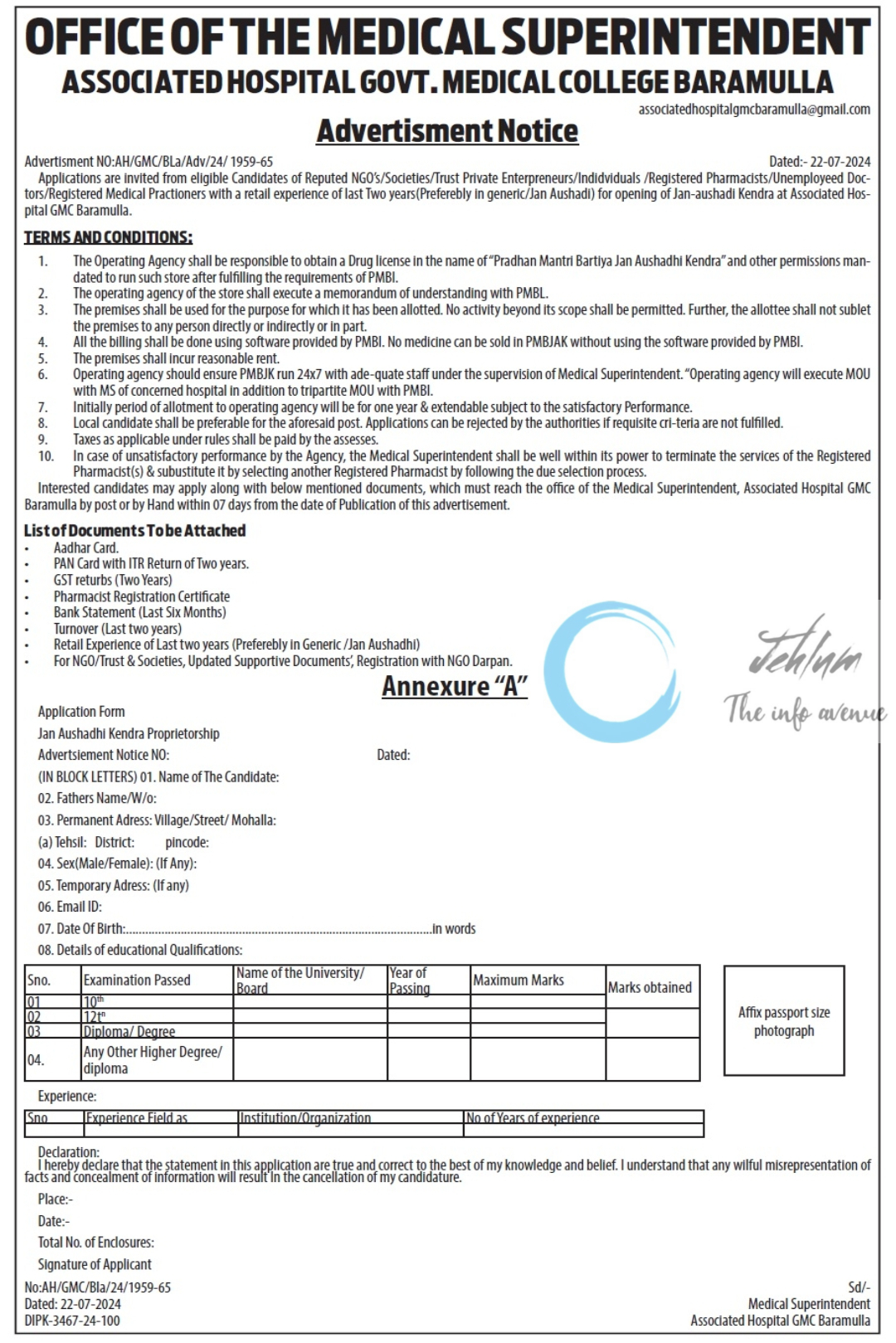 GMC BARAMULLA JAN AUSHADI ADVERTISMENT NOTICE 2024