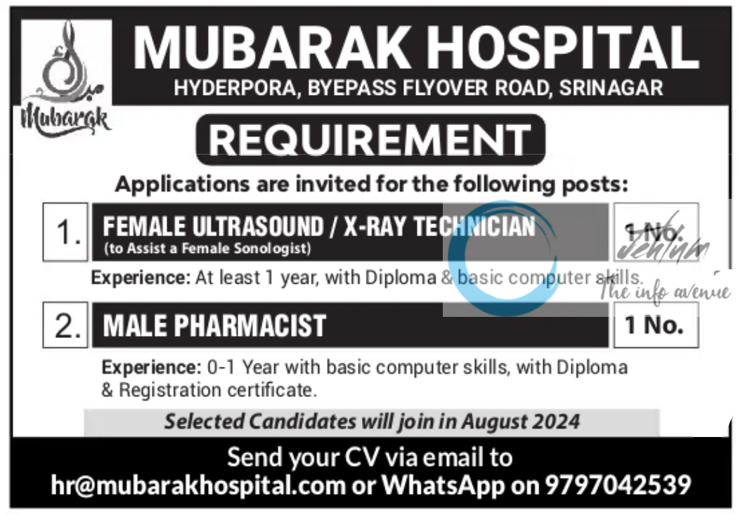 MUBARAK HOSPITAL SRINAGAR JOBS OPENINGS 2024