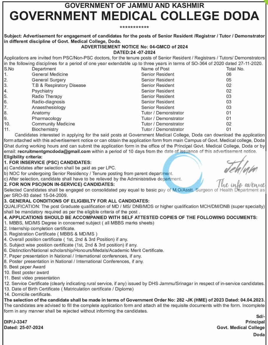 GMC DODA ADVERTISEMENT NOTICE NO 04-GMCD of 2024