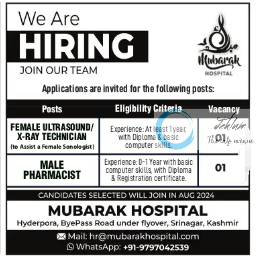 MUBARAK HOSPITAL SRINAGAR JOBS 2024