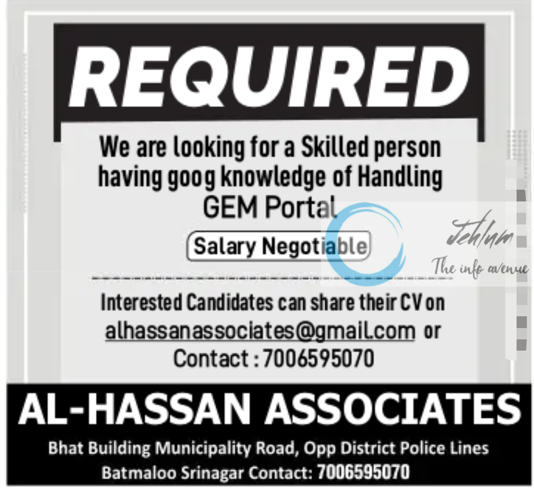 AL-HASSAN ASSOCIATES SRINAGAR JOBS 2024