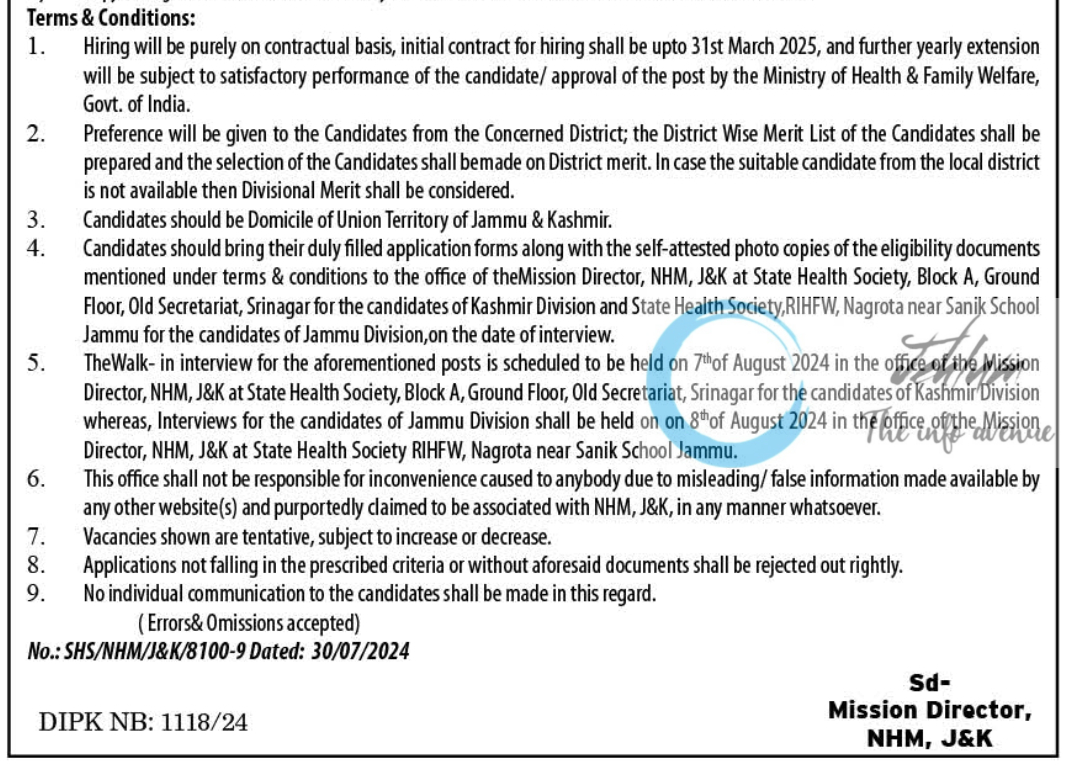 NATIONAL HEALTH MISSION NHM J&K ADVERTISEMENT NOTICE 2024