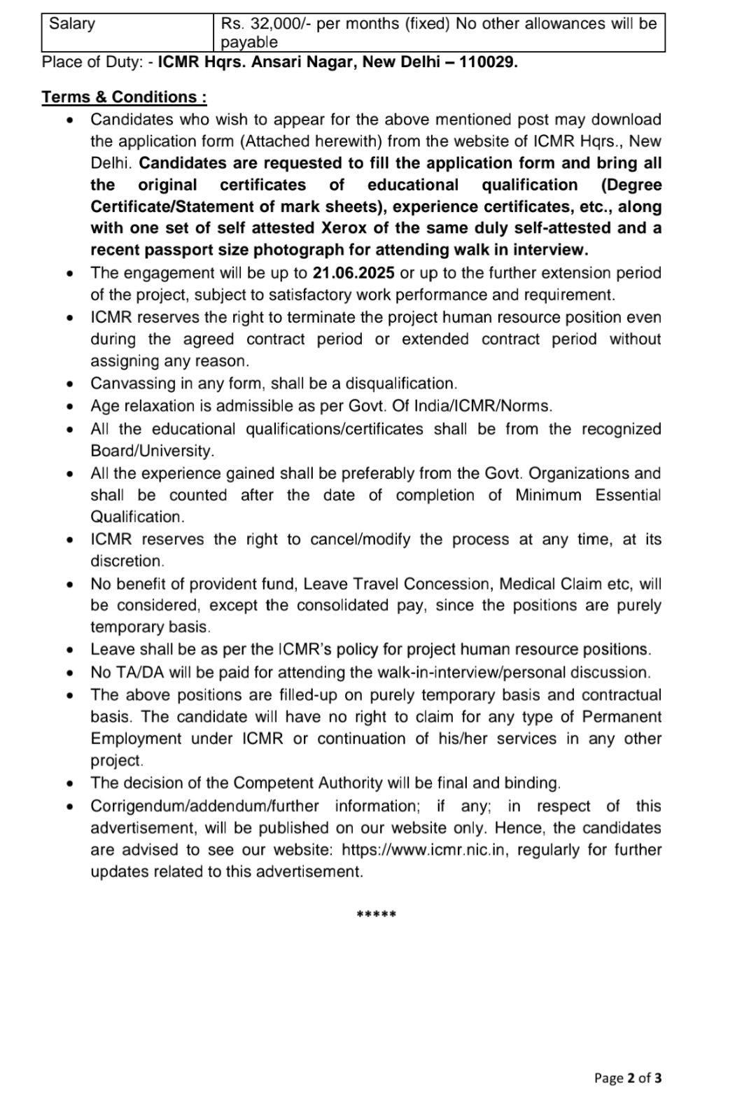 ICMR Deptt of Health Research Walk-in-Interview Notification 2024