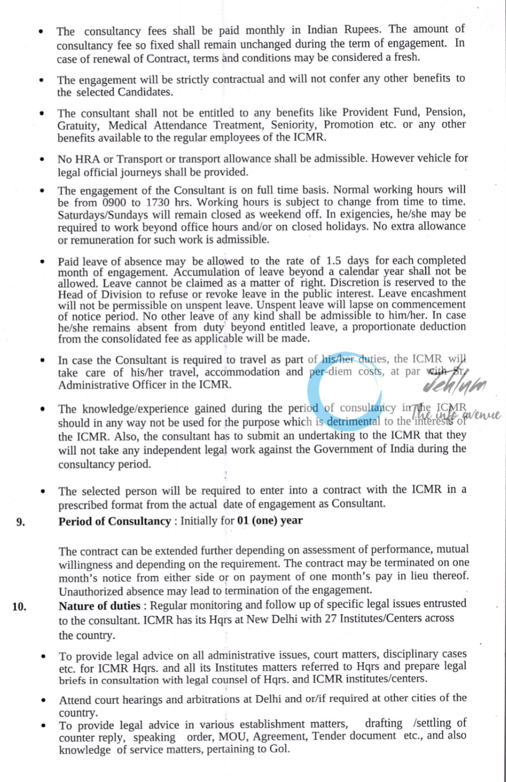 INDIAN COUNCIL OF MEDICAL RESEARCH ICMR LEGAL CONSULTANT ADVERTISEMENT NOTICE 2024