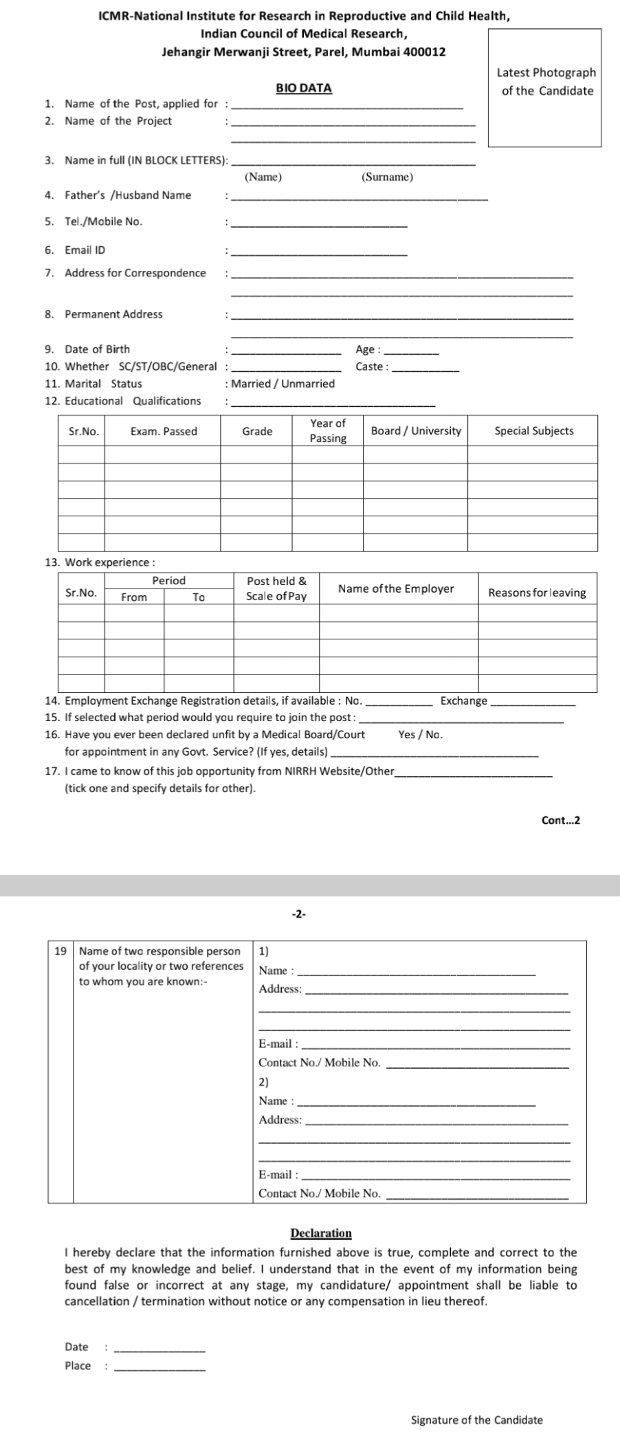 ICMR-National Institute for Research in Reproductive and Child Health Scientist C Recruitment Advertisement Notice 2024