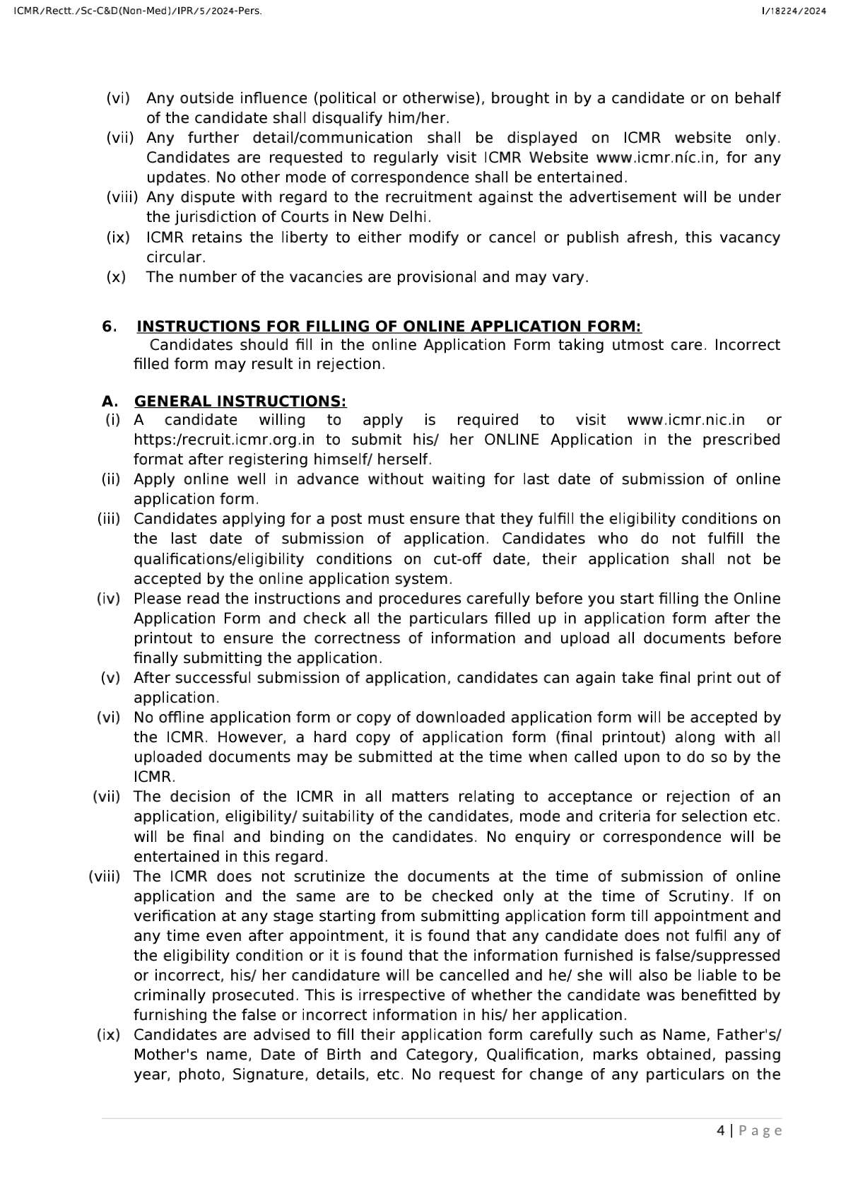 ICMR RECRUITMENT NOTICE FOR SCIENTIFIC POSITIONS Advt No ICMR/Sc-C&D-Non-Med/IPR/3/2024-Pers