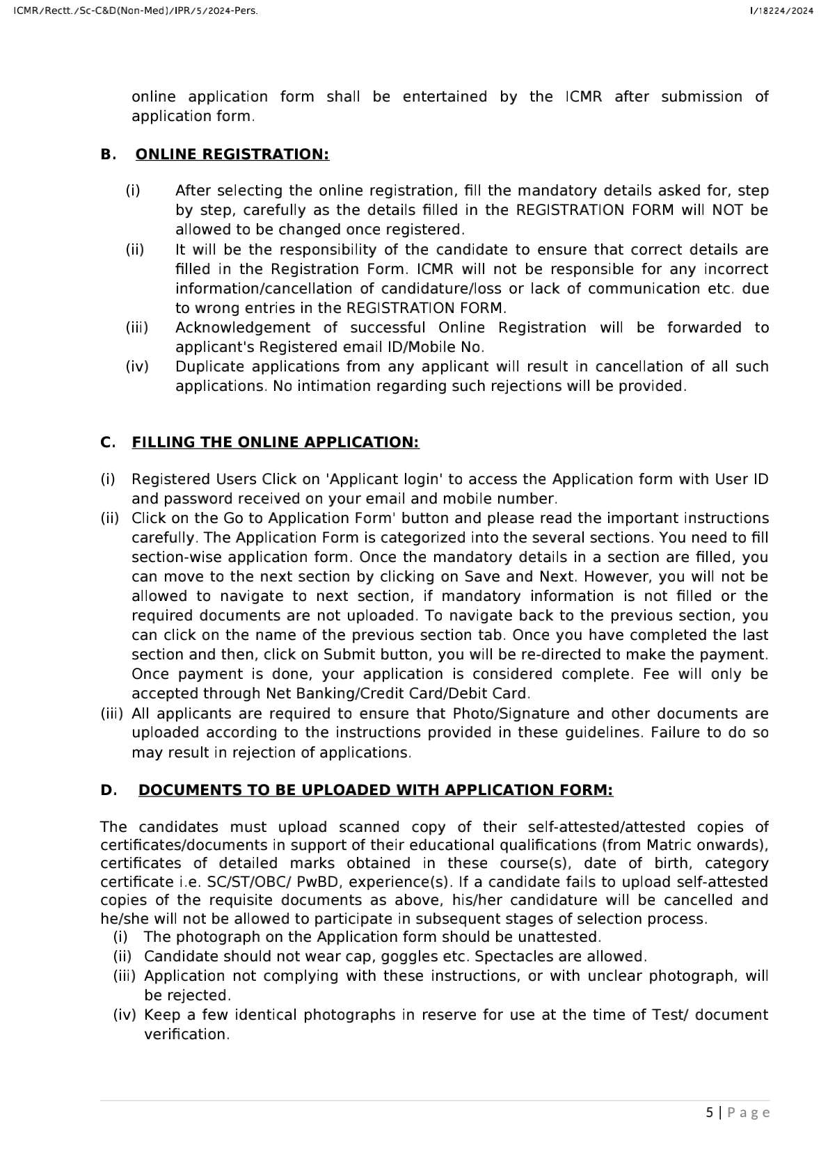 ICMR RECRUITMENT NOTICE FOR SCIENTIFIC POSITIONS Advt No ICMR/Sc-C&D-Non-Med/IPR/3/2024-Pers