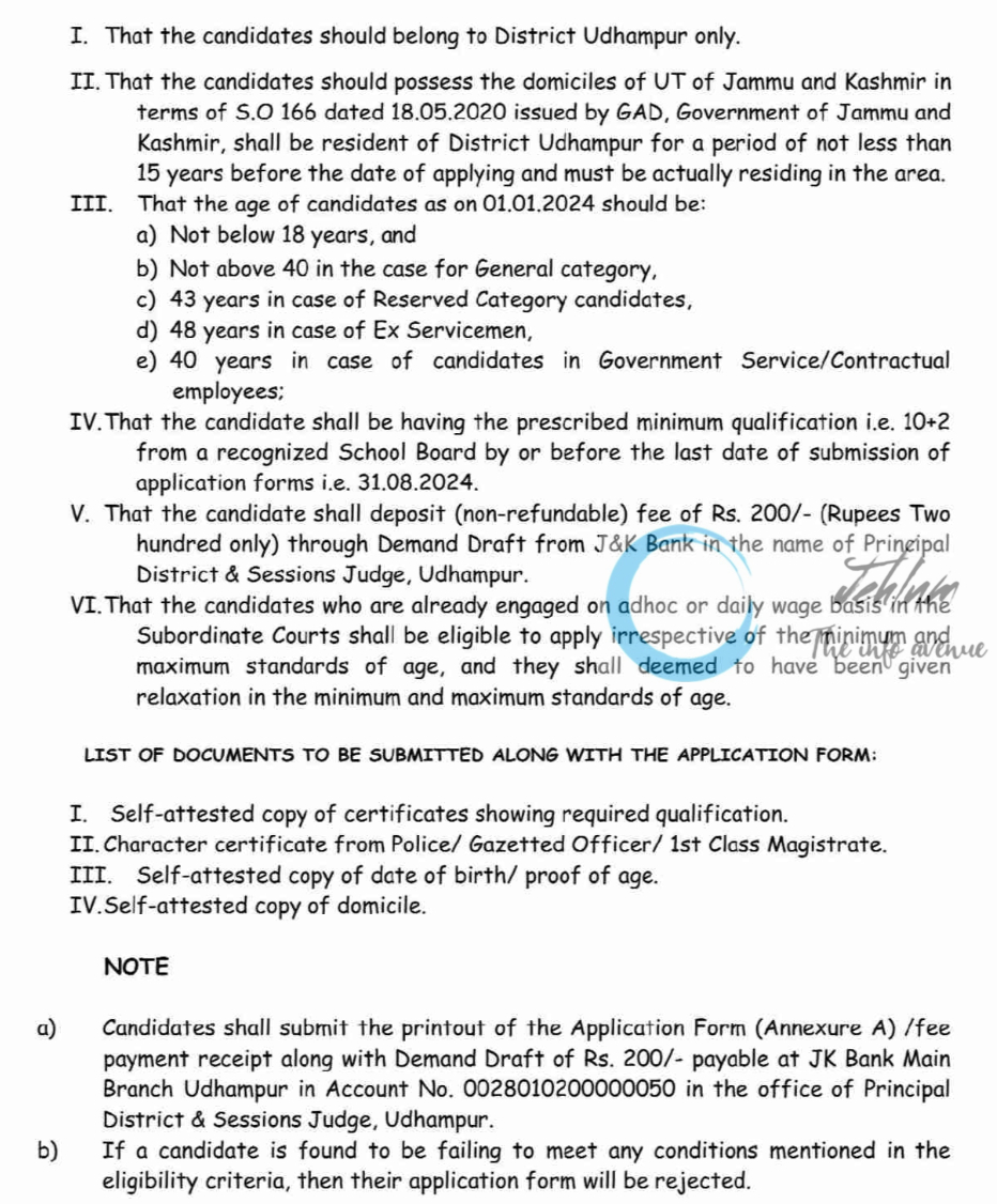 PRINCIPAL DISTRICT & SESSIONS JUDGE UDHAMPUR ADVERTISEMENT NOTICE NO 01 OF 2024