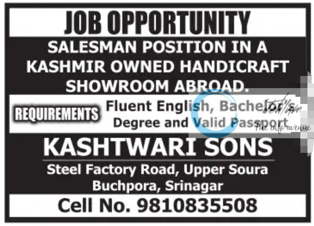 KASHTWARI SONS SALES JOB OPPORTUNITY 2024