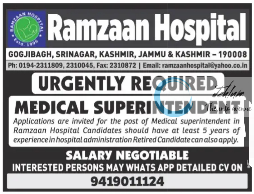 Ramzaan Hospital Medical Superintendent Job Vacancy 2024