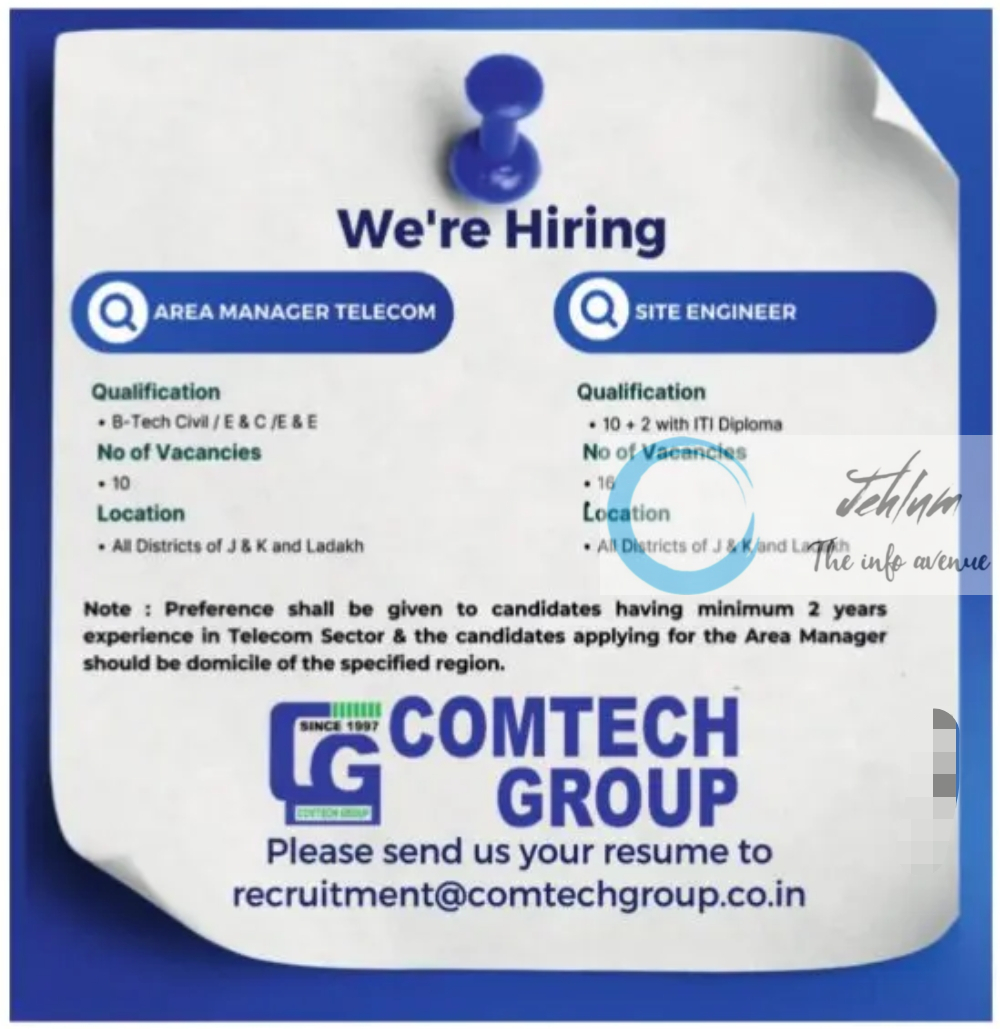 COMTECH GROUP KASHMIR JOBS OPENINGS 2024