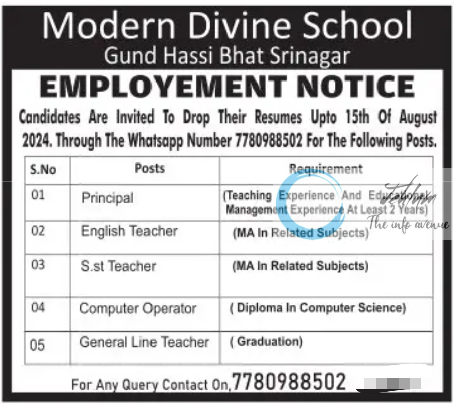 Modern Divine School Srinagar Jobs Vacancy 2024