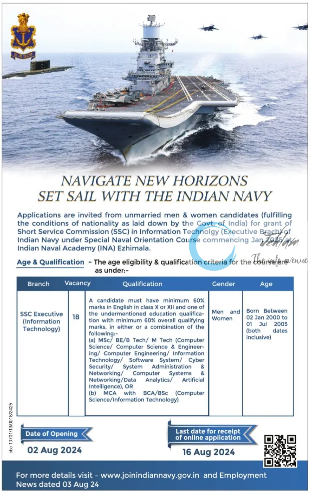 INDIAN NAVY SSC Executive Advertisement Notice 2024